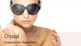  Presentation with cute - Audience pleasing PPT layouts consisting of cute brunette woman wearing round backdrop and a coral colored foreground