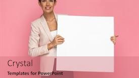  Presentation with blank backgroud - PPT layouts enhanced with cute-businesswoman-holding-a-blank background and a coral colored foreground