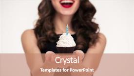  Presentation with cupcake cake - Amazing theme having cute cake - cheerful beautiful curly young woman backdrop and a coral colored foreground