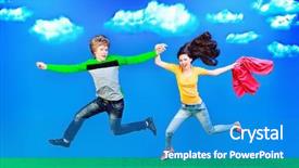  Presentation with young happy couple - Amazing theme having cute cartoon boy girl - couple of happy young people backdrop and a  colored foreground