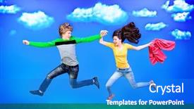  Presentation with young happy couple - Colorful presentation design enhanced with photo of a beautiful plant in a winters day backdrop and a coral colored foreground