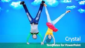  Presentation with green-lawn - Colorful presentation theme enhanced with cute cartoon boy girl - couple of young people are backdrop and a  colored foreground