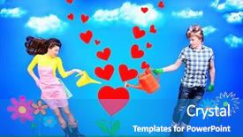  Presentation with young people in the club - Presentation with cute cartoon boy girl - couple of young people growing background and a  colored foreground