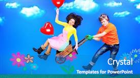  Presentation with young people diversity - Presentation theme featuring cute cartoon boy girl - couple of young people growing background and a  colored foreground