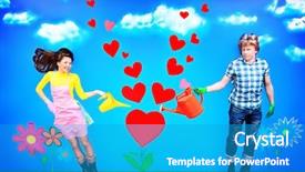  Presentation with growing - Cool new presentation theme with cute cartoon boy girl - couple of young people growing backdrop and a  colored foreground
