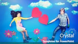  Presentation with growing - Cool new presentation theme with cute cartoon boy girl - couple of young people growing backdrop and a  colored foreground