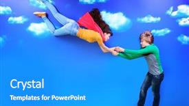  Presentation with people helping each teamwork couple - Slide set consisting of cute cartoon boy girl - couple of young people background and a  colored foreground