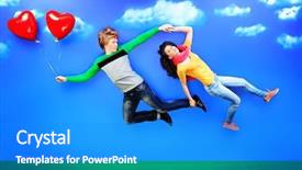  Presentation with people helping each teamwork couple - Audience pleasing presentation theme consisting of cute cartoon boy girl - couple of young people backdrop and a  colored foreground