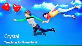  Presentation with love - Beautiful presentation theme featuring cute cartoon boy girl - couple of young people backdrop and a  colored foreground