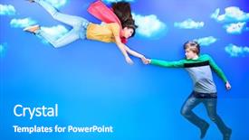  Presentation with people helping each teamwork couple - Slide deck having cute cartoon boy girl - couple of young people background and a  colored foreground