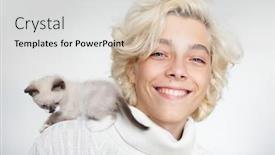  Presentation with shoulder - Colorful PPT layouts enhanced with cute-cat-at-the-shoulder backdrop and a light gray colored foreground