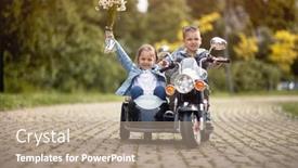  Presentation with driving - Cool new PPT theme with cute-caucasian-boy-driving backdrop and a coral colored foreground