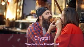  Presentation with cute sandwich - Beautiful PPT theme featuring cute-caucasian-couple-eating-one backdrop and a tawny brown colored foreground