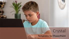  Presentation with laptop wireless - Presentation design having cute-caucasian-focused-boy-doing background and a  colored foreground