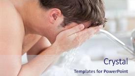  Presentation with water - Slides consisting of cute caucasian man spraying water background and a sky blue colored foreground