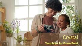  Presentation with cheerful - Presentation theme enhanced with cute-cheerful-girl-looking background and a tawny brown colored foreground