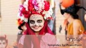  Presentation with standing sitting - Beautiful PPT layouts featuring cute-cheerful-girl-with-painted backdrop and a coral colored foreground