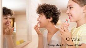  Presentation with lip balm - Cool new theme with cute-cheerful-little-girl-applying backdrop and a coral colored foreground
