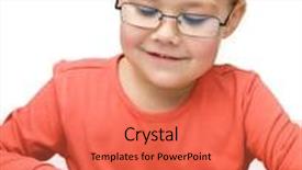  Presentation with book glasses - Slide set featuring cute cheerful little girl reading book wearing glasses isolated over white background and a coral colored foreground