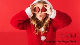  Presentation with christmas girl - Presentation theme featuring cute-cheerful-little-girl-wearing background and a crimson colored foreground