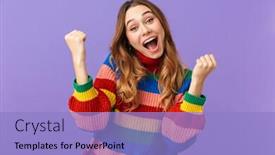  Presentation with cheerful - PPT theme with cute-cheerful-young-girl-wearing background and a light blue colored foreground