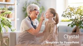  Presentation with child care - Cool new presentation design with cute-child-girl-helping backdrop and a coral colored foreground