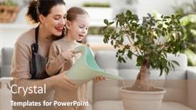  Presentation with child care - PPT layouts having cute-child-girl-helping background and a coral colored foreground