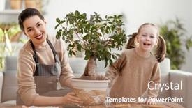  Presentation with child care - Amazing presentation theme having cute-child-girl-helping backdrop and a coral colored foreground