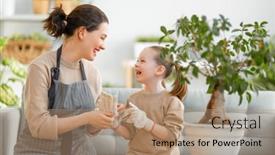  Presentation with child care - Cool new PPT layouts with cute-child-girl-helping backdrop and a coral colored foreground