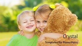  Presentation with dog baby cute child - Colorful slide set enhanced with cute child hugging outdoors brother backdrop and a yellow colored foreground