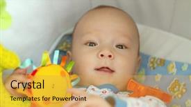  Presentation with neonatal premature newborn baby girl - Beautiful presentation design featuring cute child in baby carriage backdrop and a yellow colored foreground