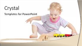  Presentation with toy - Colorful presentation design enhanced with cute child playing with toy backdrop and a white colored foreground