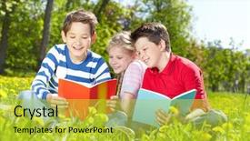  Presentation with children reading - Audience pleasing slides consisting of cute children enjoying reading backdrop and a  colored foreground