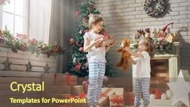  Presentation with merry christmas - Presentation theme featuring cute children girls opening gifts background and a tawny brown colored foreground