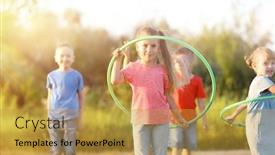  Presentation with school holidays - PPT theme featuring cute children having fun in park school holidays concept background and a gold colored foreground