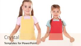  Presentation with poster - Theme enhanced with cute children in aprons holding blank poster on white background background and a lemonade colored foreground