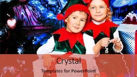  Presentation with elf - Presentation design consisting of cute children in christmas elf background and a red colored foreground