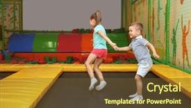  Presentation with entertainment - Slide set featuring cute children jumping on trampoline background and a tawny brown colored foreground
