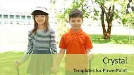  Presentation with course - PPT layouts consisting of cute children on golf course background and a yellow colored foreground