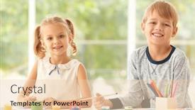  Presentation with children painting - Colorful slide set enhanced with cute children painting pictures at table indoors backdrop and a lemonade colored foreground