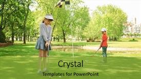  Presentation with children playing - Beautiful theme featuring cute children playing golf backdrop and a gold colored foreground