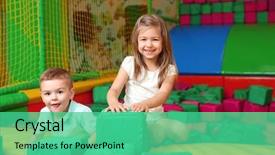  Presentation with children little child girl plays - Audience pleasing slide set consisting of cute children playing in entertainment backdrop and a seafoam green colored foreground