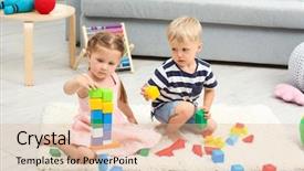  Presentation with children playing - PPT theme with cute children playing with constructor background and a  colored foreground