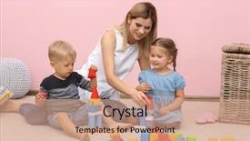  Presentation with young children playing - Slide deck having cute children playing with constructor background and a  colored foreground