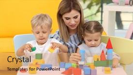  Presentation with young children playing - Amazing slide set having cute children playing with constructor backdrop and a  colored foreground