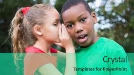  Presentation with sharing - Cool new presentation theme with cute children sharing gossip outside backdrop and a teal colored foreground