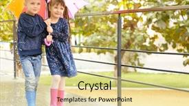  Presentation with under umbrella - Slide set consisting of cute children under colorful umbrella in park during rain background and a blonde colored foreground