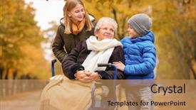  Presentation with children and the elderly therapy - Amazing PPT theme having cute children with their elderly backdrop and a coral colored foreground