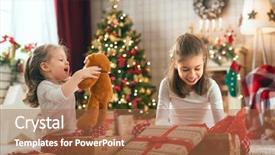  Presentation with merry christmas - Cool new slides with cute childrens girls opening gifts backdrop and a red colored foreground
