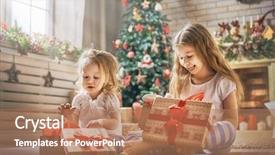  Presentation with merry christmas - Slide set consisting of cute childrens girls opening gifts background and a coral colored foreground